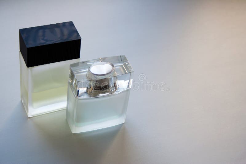 Two Rectangular Glass Perfume Bottles with a Copy Space Stock Image