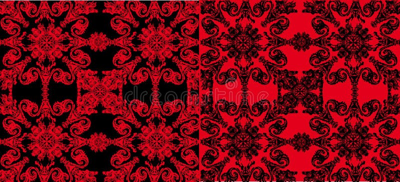 Two red and black abstract designs