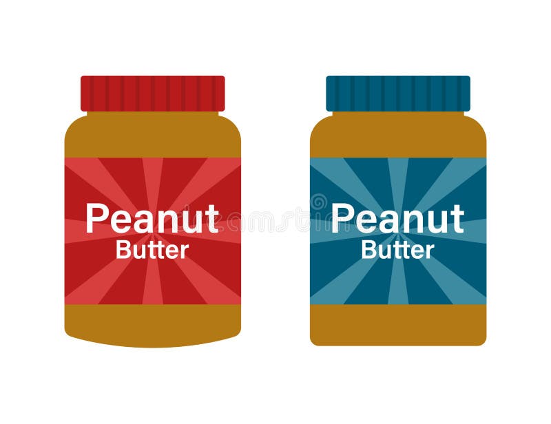 Two Red and Blue Peanut Butter Bottle Icon Isolated on White Background. Tendy Flat Design Stock