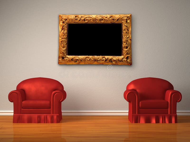 Two red chairs with modern frame vector illustration