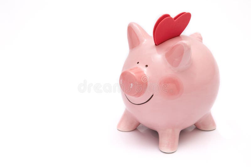 Two red hearts on a piggy bank