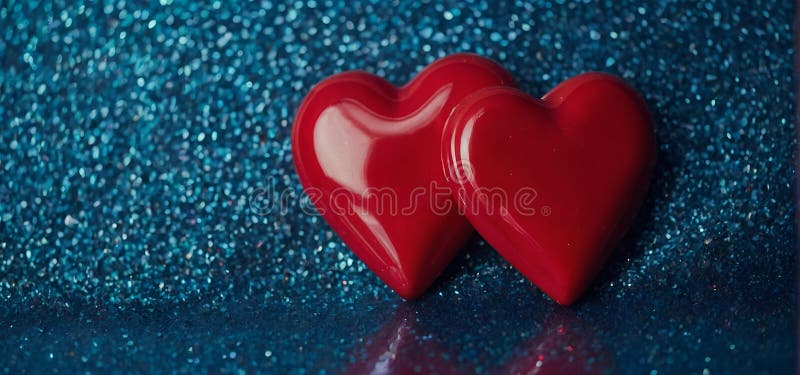 Wall Mural two red hearts with glitter for background of Valentine day 