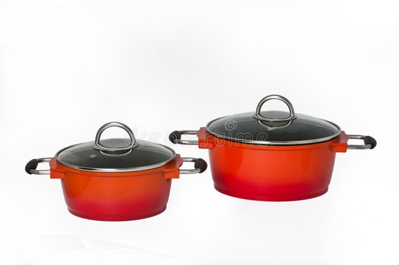 Two Red Pots on a Seamless White Background Stock Image Image of