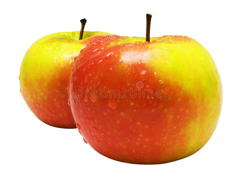 Two Red-Yellow Apples w/ Raindrops (Path Included)