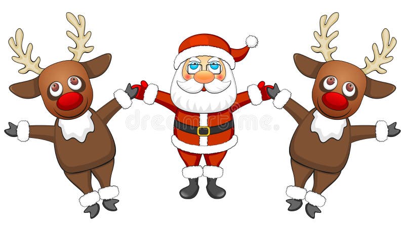 Two reindeer and Santa Claus