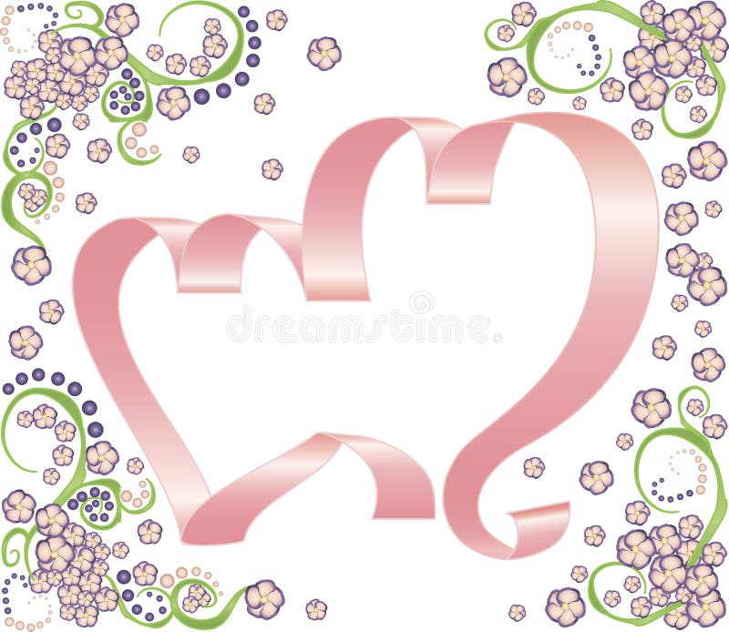 Two ribbon hearts with floral background