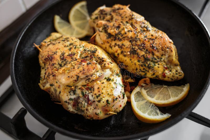 Two Roasted Chicken Rolls Lying on Grill Pan Stock Photo Image of