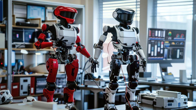 Two robots in a high-tech laboratory setting. generated with AI vector illustration