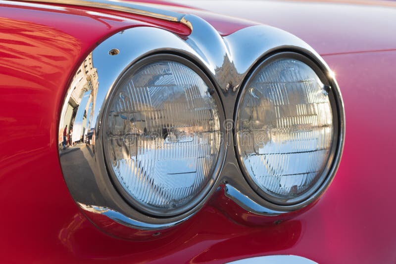 Round headlights on a car editorial photo. Image of vintage 110136786