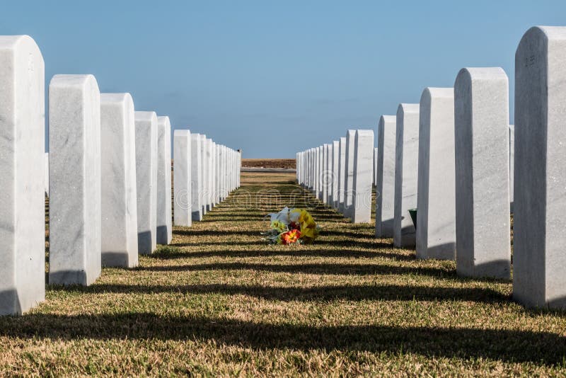 Two Rows of Tombstones and Flowers at Miramar National Cemetery royalty free stock images Two Rows of Tombstones and Flowers at Miramar National Cemetery royalty free stock images