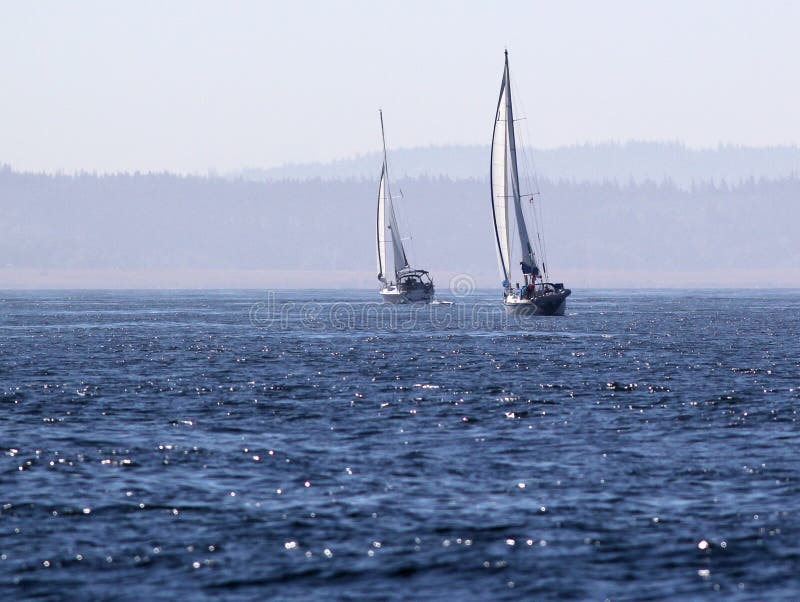 Two Sailboats on Deep Blue Water