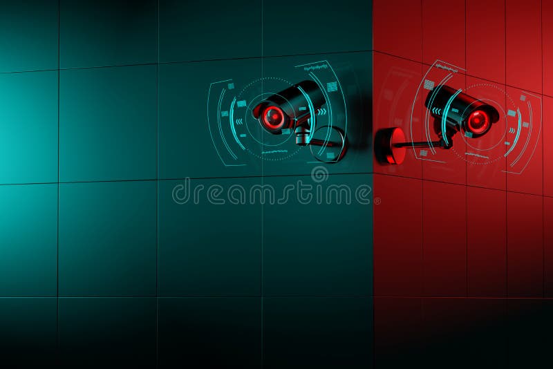 Security Surveillance Camera on an Even Background. 3D Rendering Stock