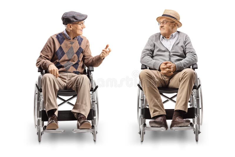 Two Senior Men in Wheelchairs Giving Highfive Stock Image Image of