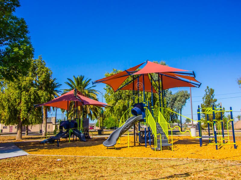 Two Sets of Playground Equipment with Canopies Stock Photo Image of