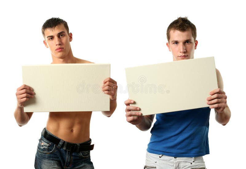 Two Men Showing a Copy Space Blank Billboard