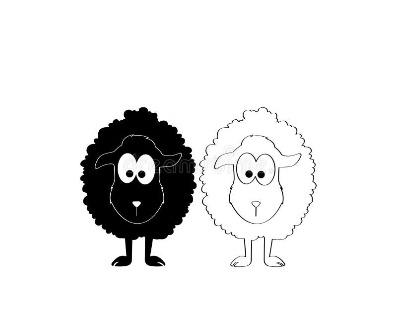 Black and White Sheep Silhouettes, Illustration. Cartoon Character Stock  Vector - Illustration of champagne, happy: 178104375