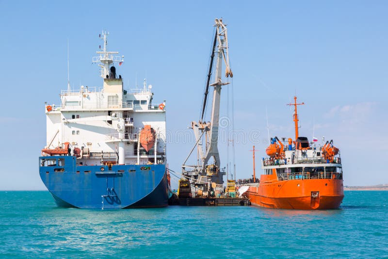 Two Ships Involed To Cargo Transfer. Stock Image Image of shipping