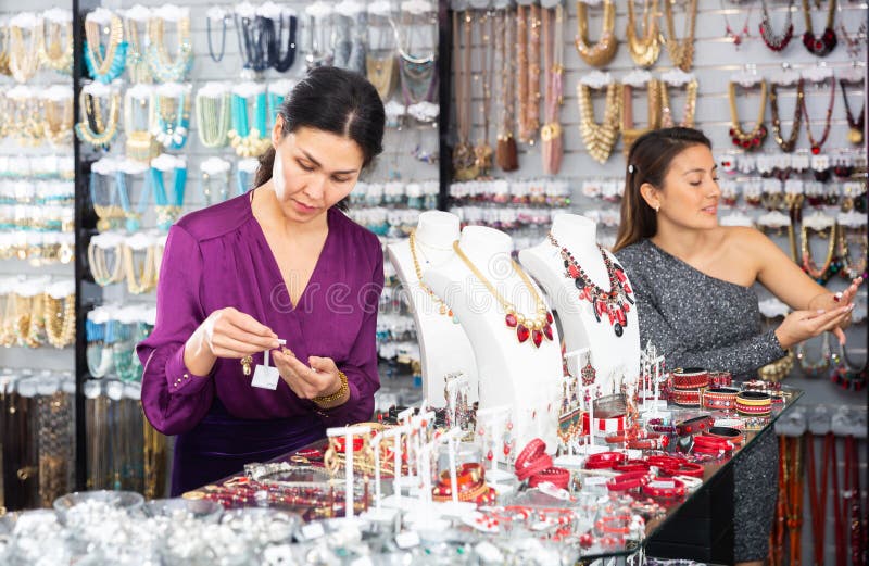 Two Shoppers are Choosing Jewelry in Store Stock Image - Image of ...