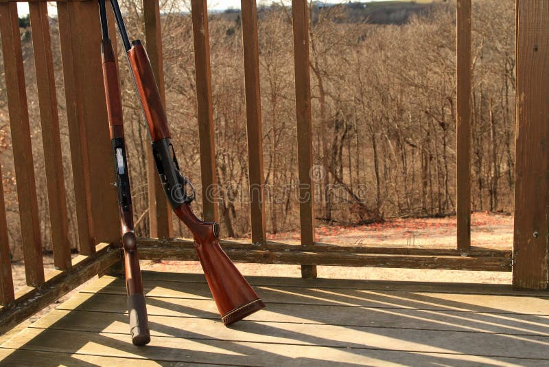 Two shot guns at sporting clay range stock image Two shot guns at sporting clay range stock image