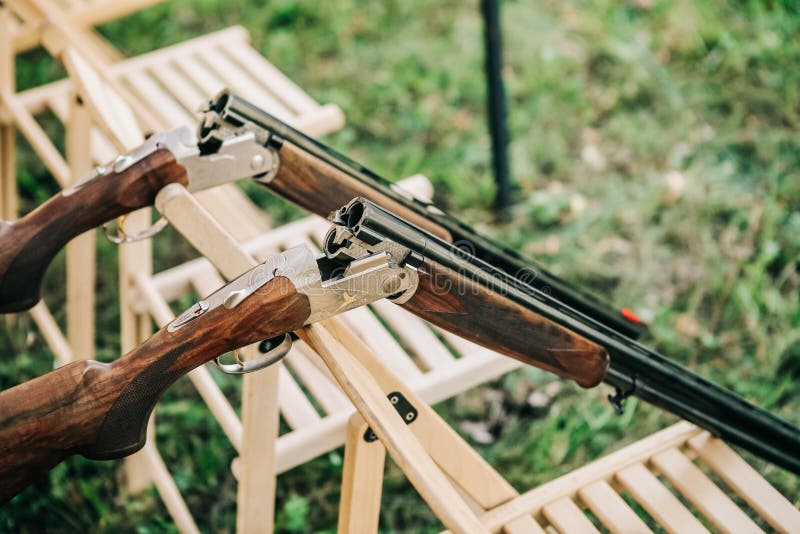 Two Shotguns Open Discharged Safety Chairs Outside Stock Image Image