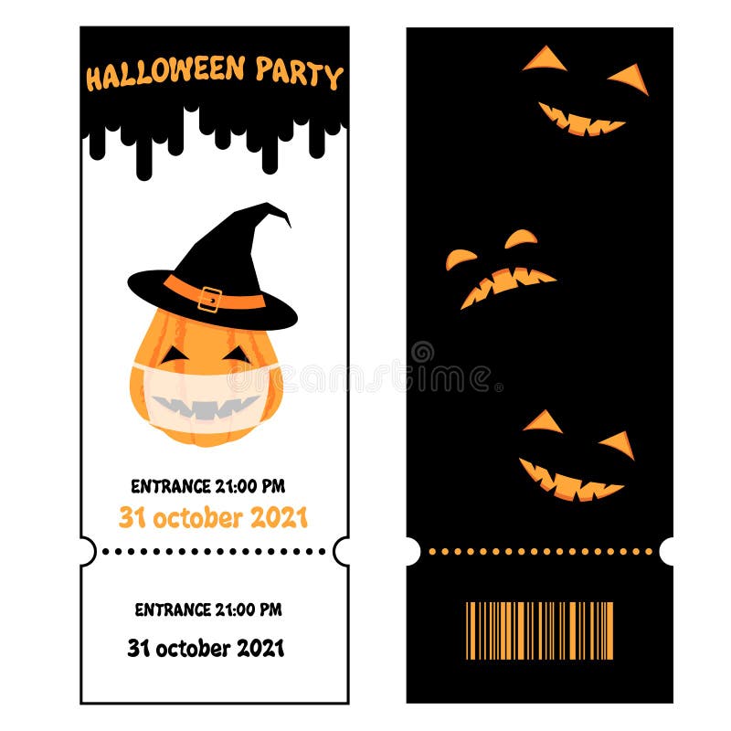 Two Sides Of A Halloween Ticket Template In Flat Style Stock Vector two-sides-of-a-halloween-ticket-template-in-flat-style-stock-vector