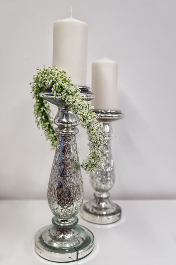 Two silver candle holder stock photo. Image of look 164661386