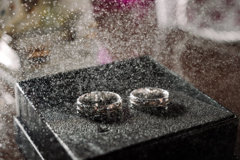 Two Silver Wedding Rings. Closeup View of Silver Wedding Rings in a