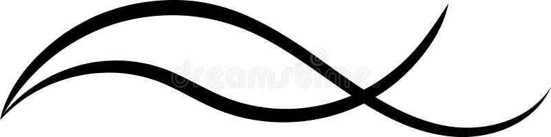 Two simple curved black lines are crossing and creating a dynamic and elegant abstract design on a white background stock illustration