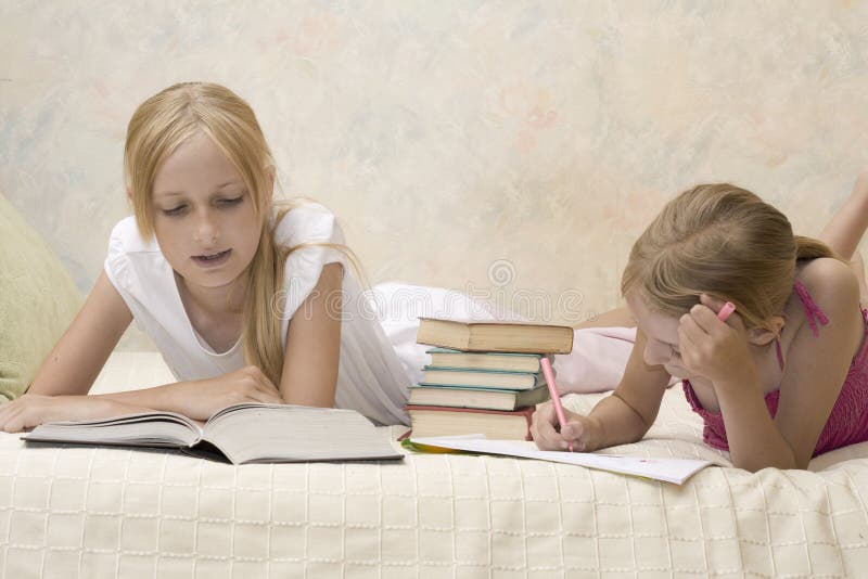 Two Sisters Do Homework Picture. Image 6107698