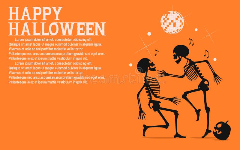 Two skeletons are dancing in the Halloween night party vector illustration Two skeletons are dancing in the Halloween night party vector illustration