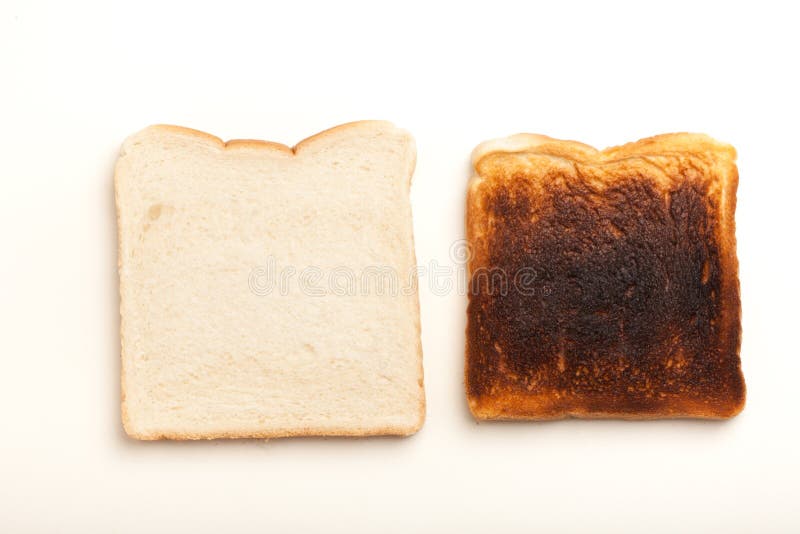 Two Slices of Bread, Raw and Burnt Toast Stock Photo Image of bread