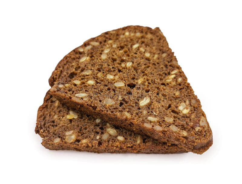 Two Slices of Dietary Rye Bread with Sunflower Seeds Isolated on White
