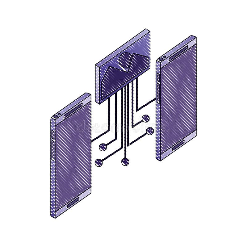 Rețea conectată la două imagini smartphone stock illustration