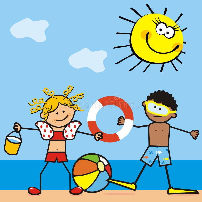 Girl and boy on the beach, vector illustration stock illustration Girl and boy on the beach, vector illustration stock illustration