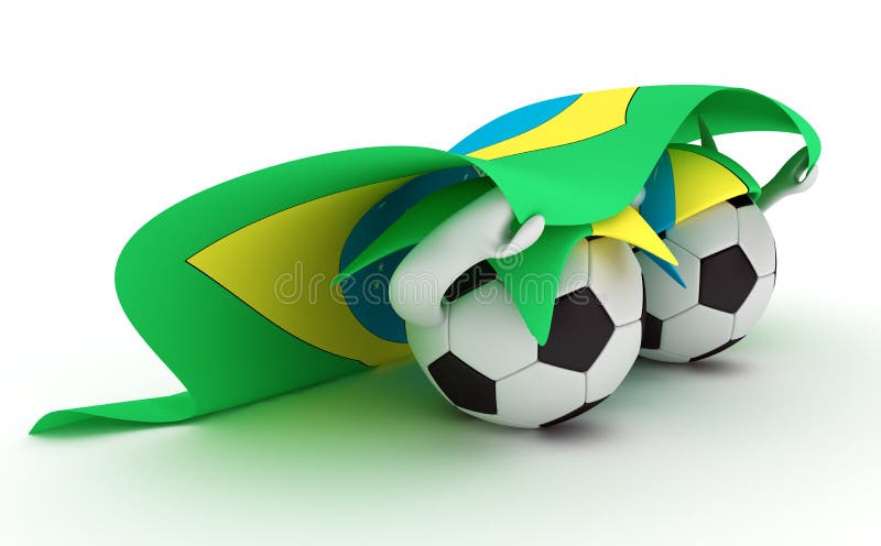 Two soccer balls hold Brazil flag