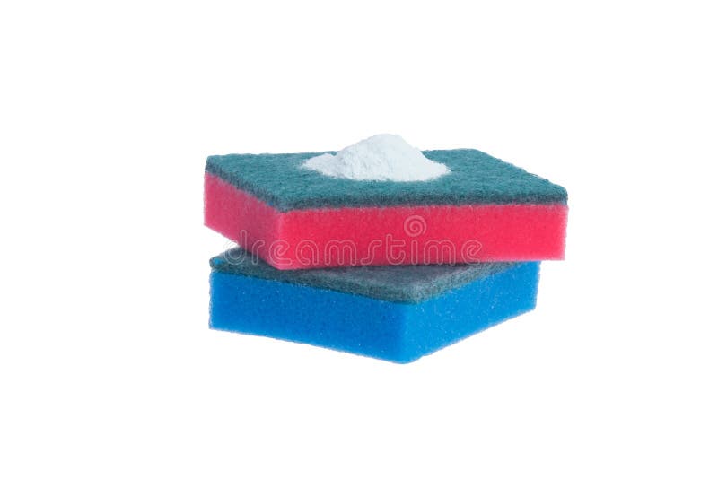 Two Sponges of Blue and Red with a Reinforced Surface, for Cleaning