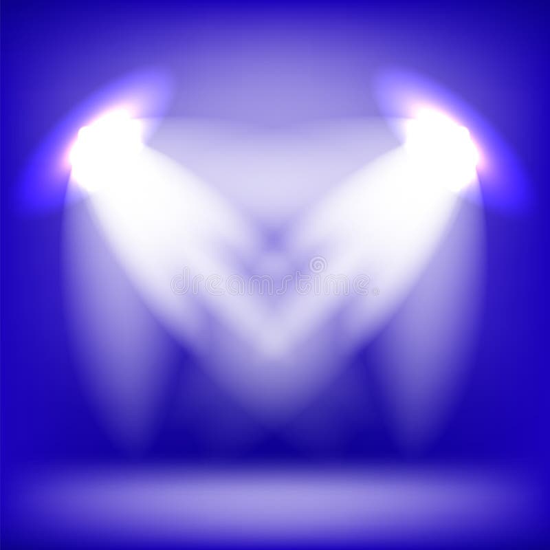 Two Spotlights Isolated on Blue Background Stock Vector Illustration