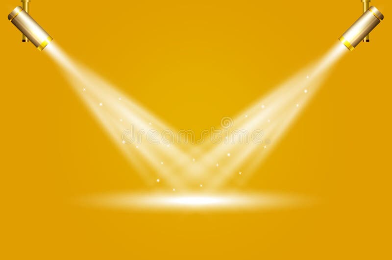 Two Spotlights on Yellow Background. Spotlights Effect, Realistic