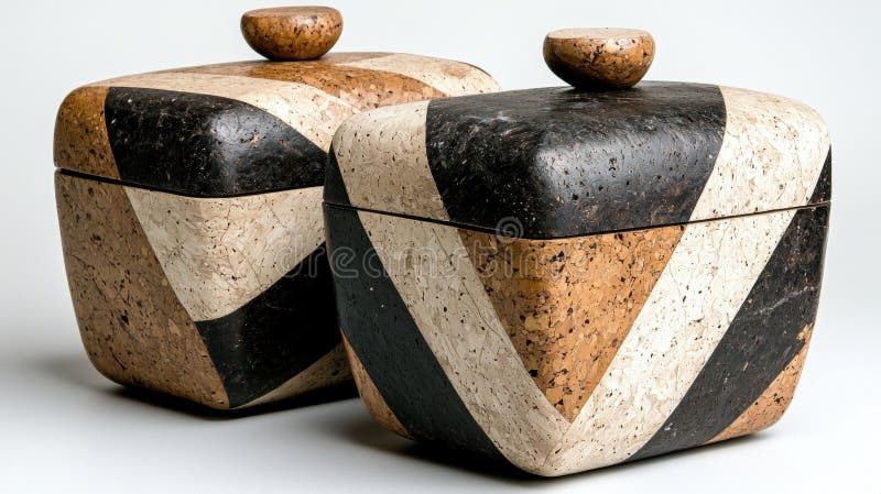 Two square wooden boxes with black white and brown accents the image presents a unique design are adorned striking pattern of fotografie stock
