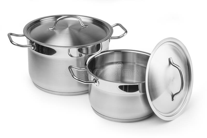 Two stainless steel pots stock photo. Image of cook, handle 65570134
