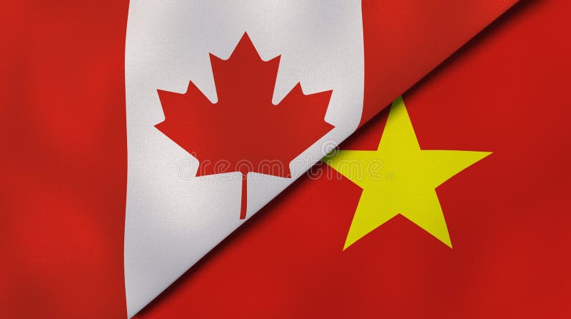 Canada and Vietnam and USA Realistic Three Flags Together Stock ...