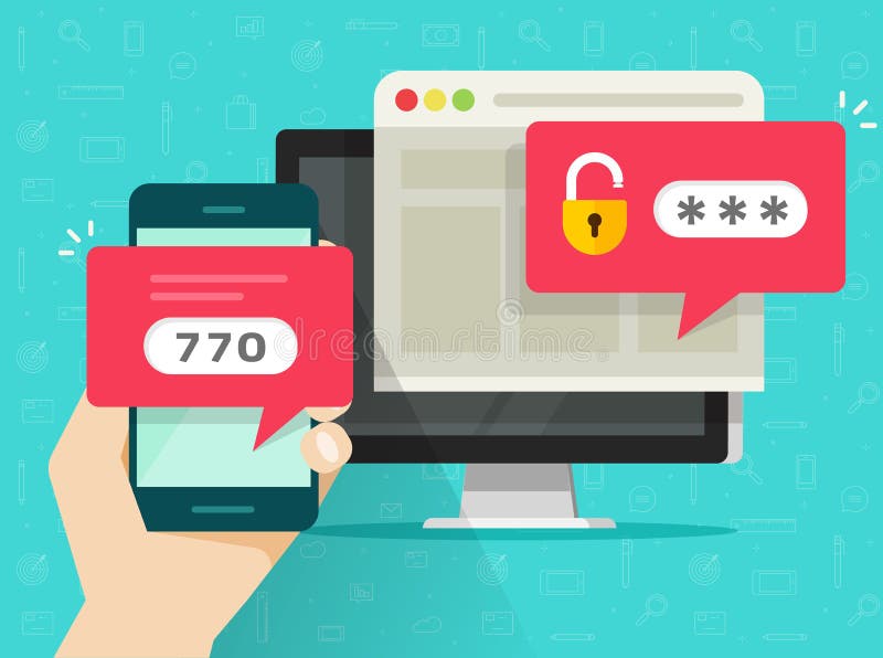 Two step authentication vector illustration, flat cartoon smartphone and computer safety login or signin, two steps vector illustration Two step authentication vector illustration, flat cartoon smartphone and computer safety login or signin, two steps vector illustration