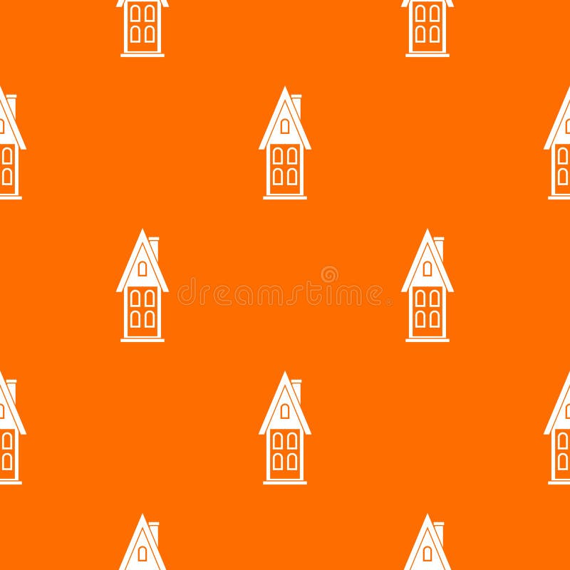 Two storey house with attic pattern seamless. Two storey house with attic pattern repeat seamless in orange color for any design. Vector geometric illustration