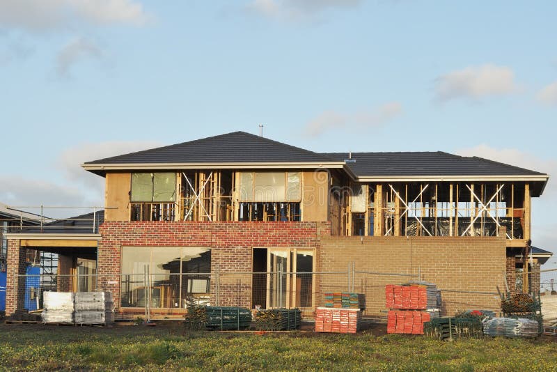 Two-storey house constructed stock image