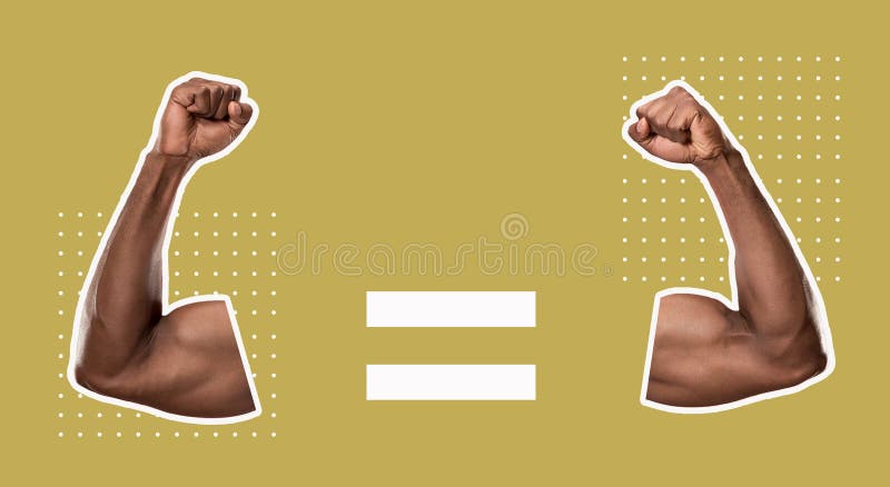 Two strong arms flexing against neutral background, symbolizing equality, power, and balance with minimalistic graphic stock photography