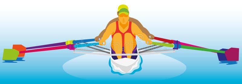 Two Strong Athletes Compete in Rowing Competitions on the Boat Stock