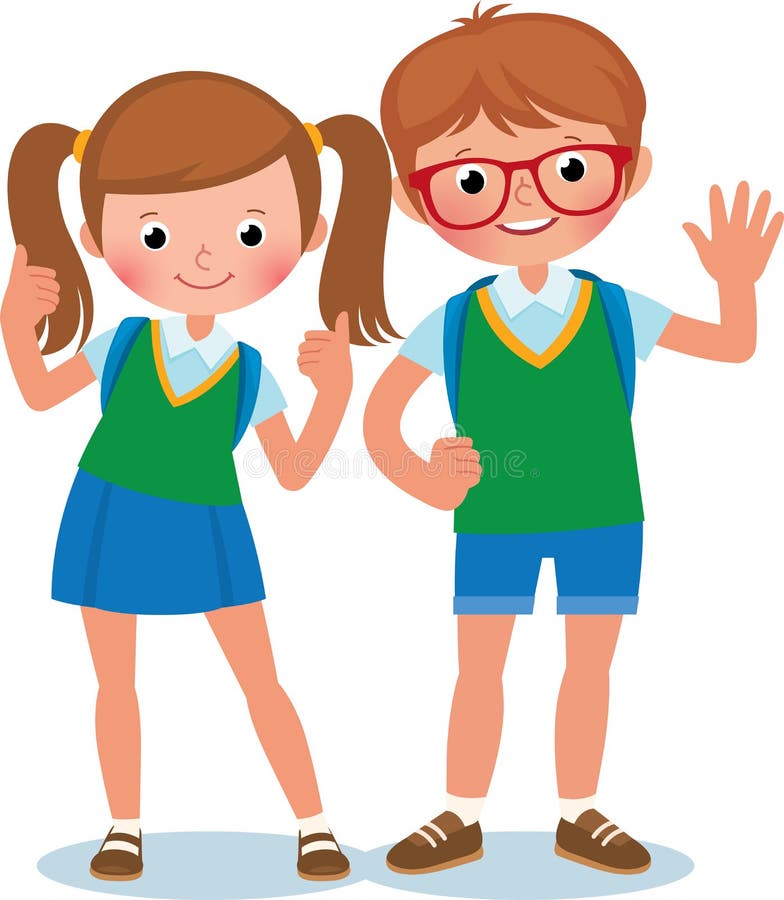 Two students of elementary school boy and girl in full length stock illustration Two students of elementary school boy and girl in full length stock illustration