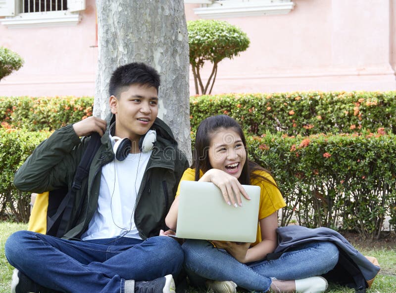 Two Students Using Laptop in the Park Stock Photo - Image of nature ...