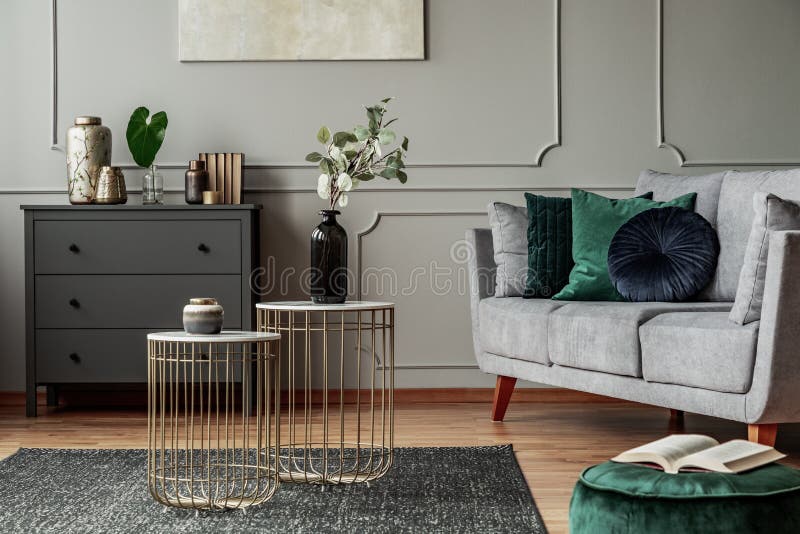 Two Stylish Small Coffee Tables with Marble Tops in Front of Elegant