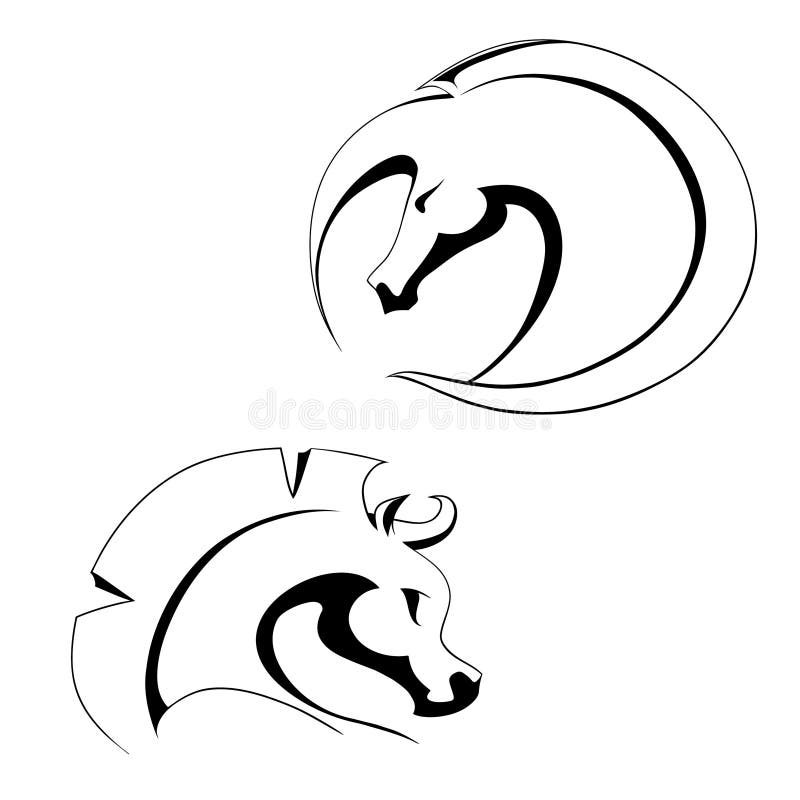 Two stylized icons of horses